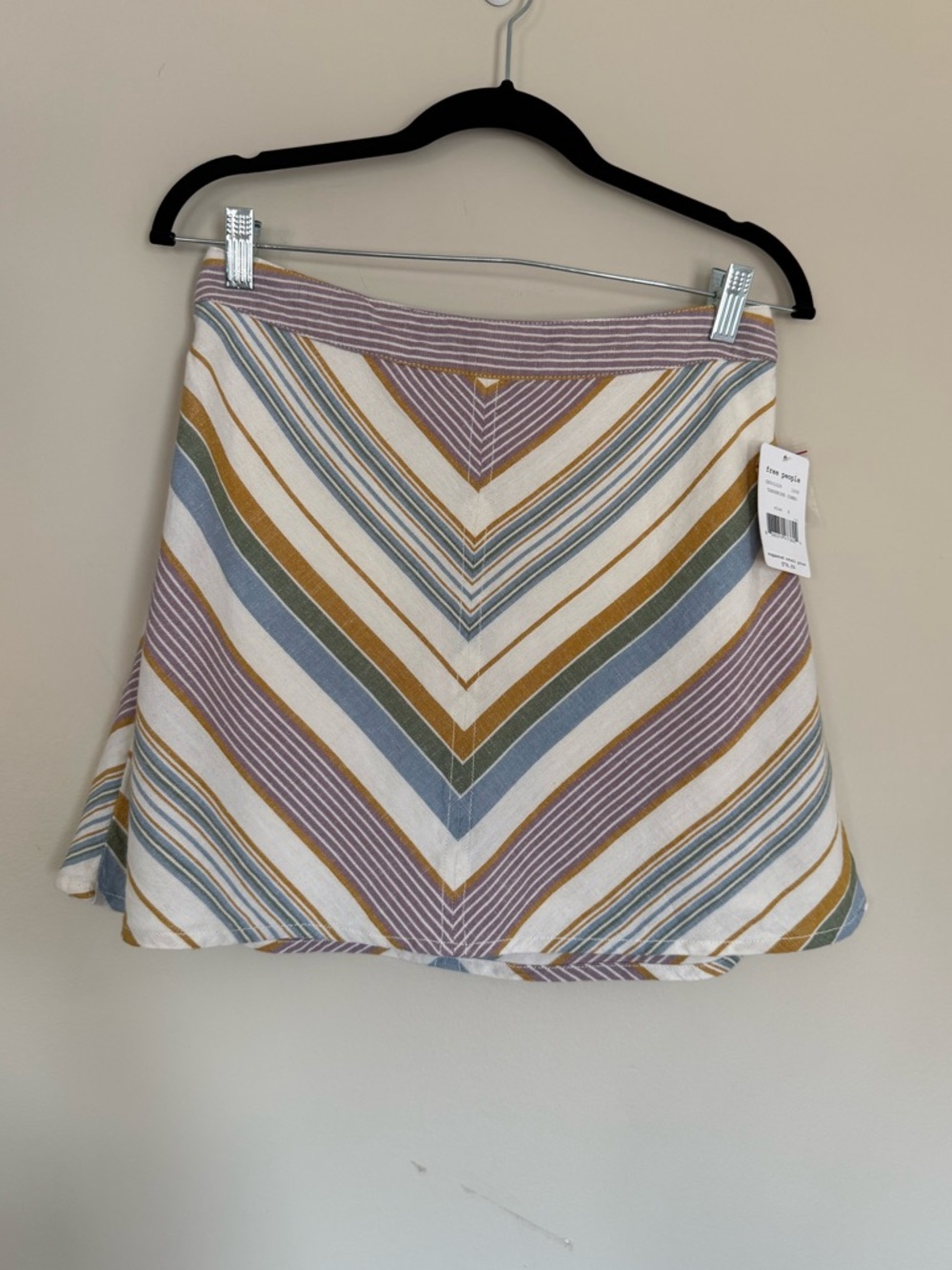 Free People Yours Truly Chevron Stripe Mini Skirt Tangerine Combo Linen Blend 8
